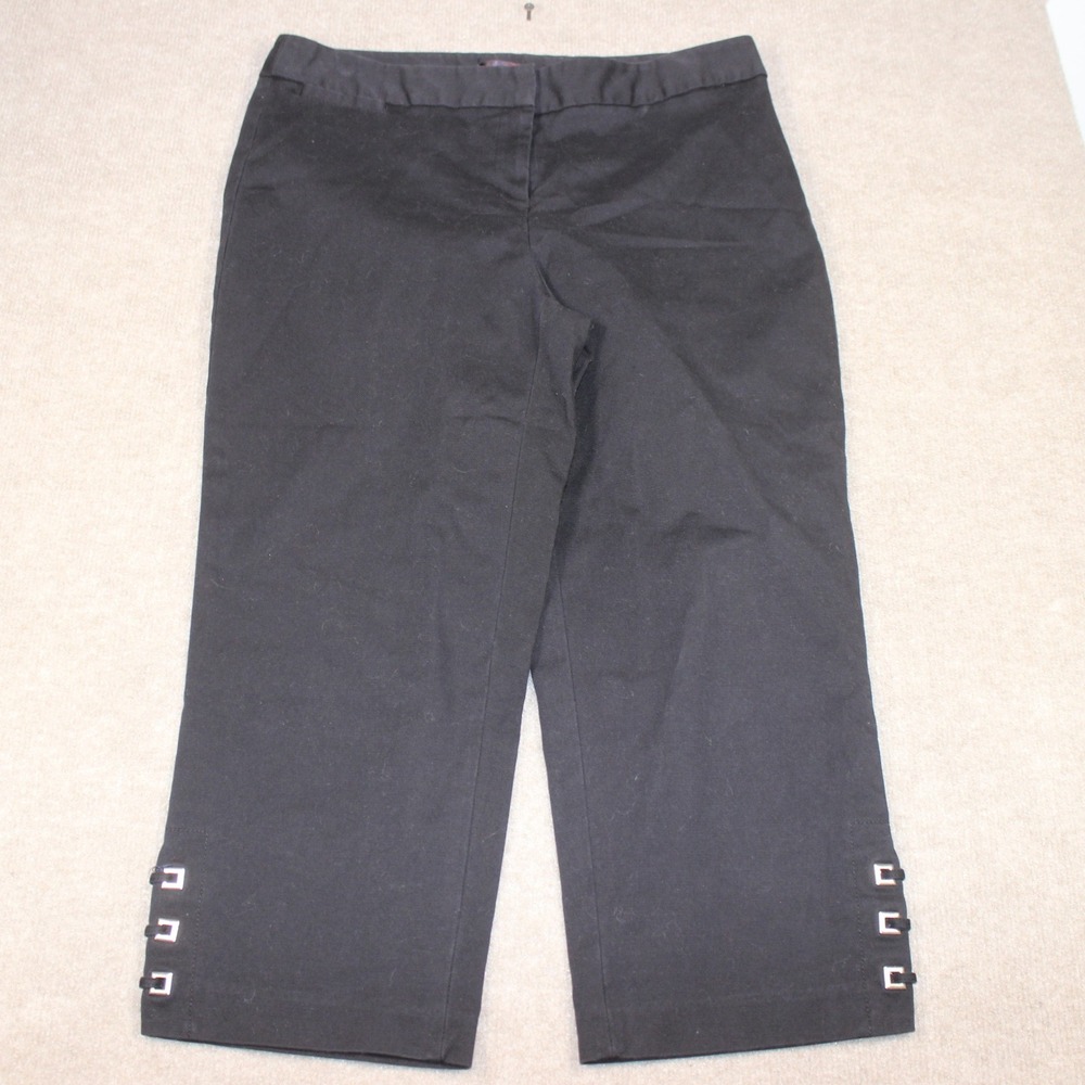 Rafaella Womens Black Capri Pant Silver Buckle Hem Detail Crop Trousers Size 8